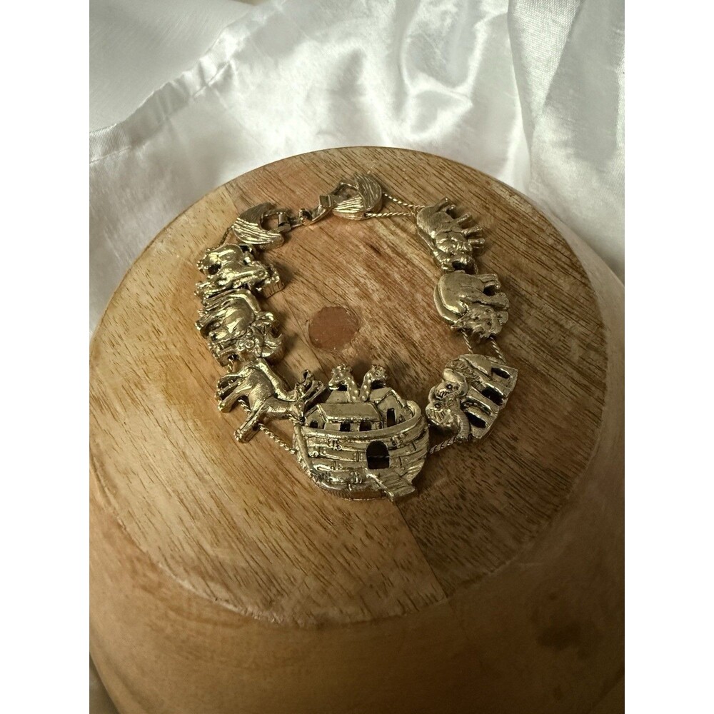 Vintage Gold Plated Noah's Ark Charm Necklace Signed 1995BG